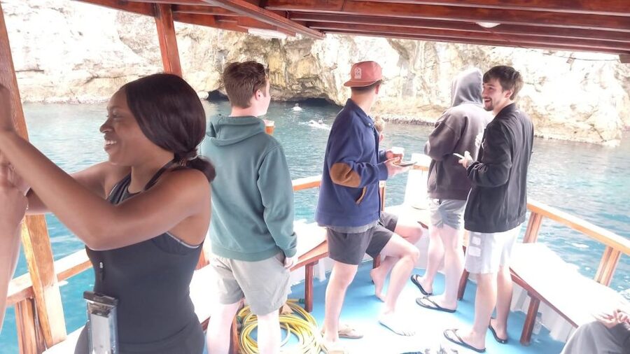 Elaphite Islands Cruise with Local Gastronomy at Captain's H - Blue Cave on Kolocep: snorkeling, swimming, and jump moments